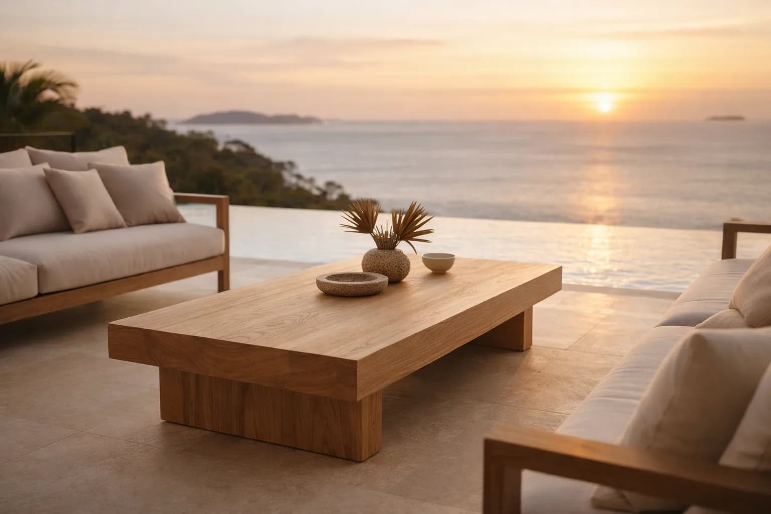 Surí outdoor furnishing overlooking the Pacific at sunset
